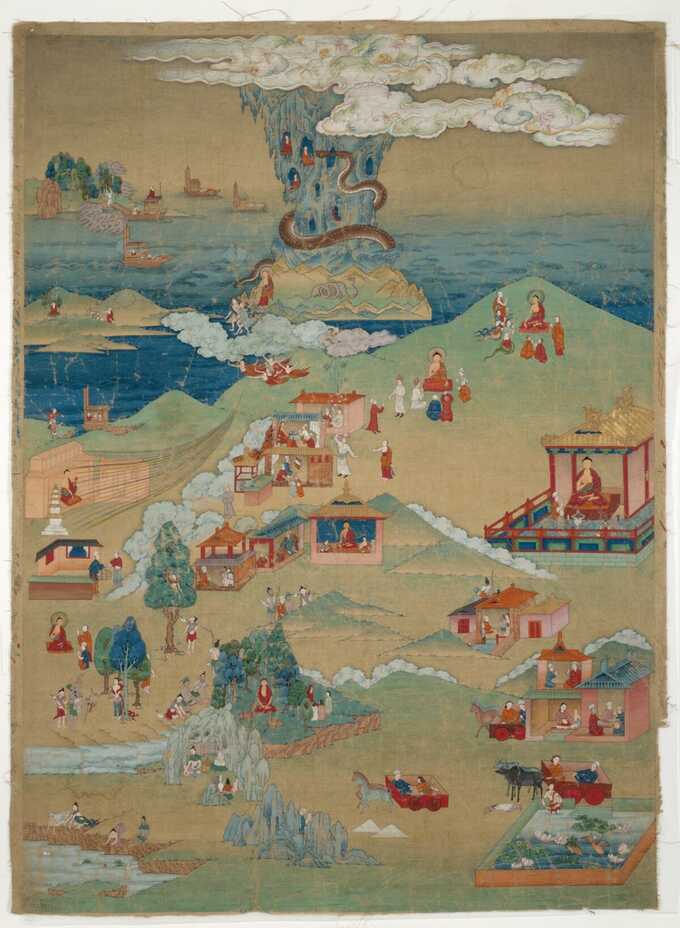  : Bannière peinte (Thangka) de cinq contes de moralité de l'Avadana Kalpalata Jataka