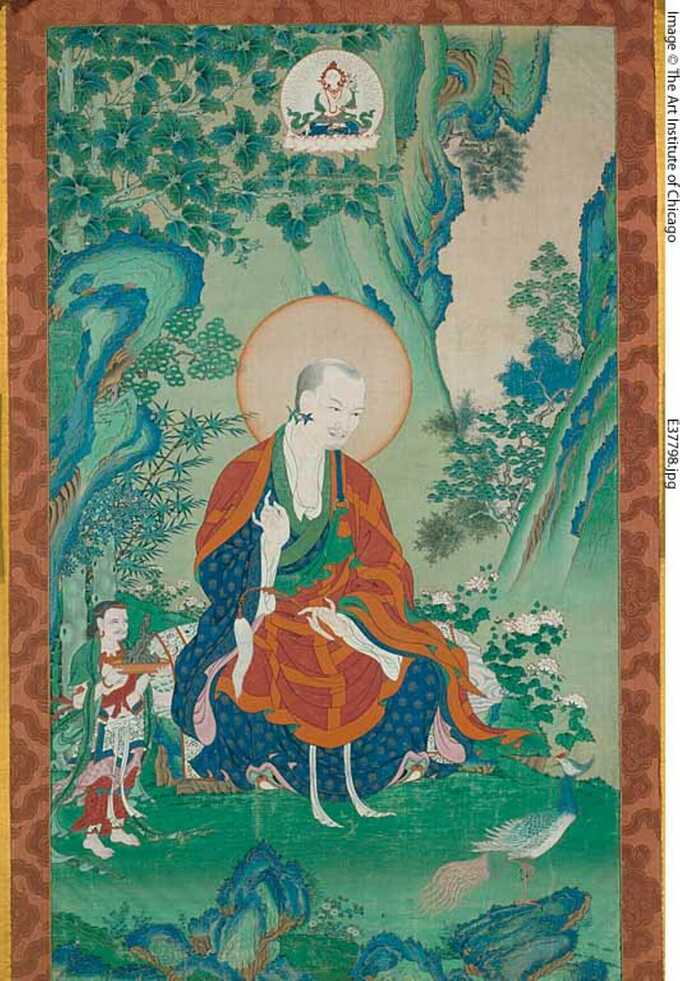 Tibeto-Chinese : Bannière peinte (Thangka) de Vajriputra, l'un des seize grands arhats