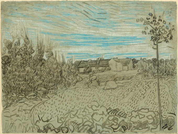 Vincent van Gogh : Cottages avec une femme travaillant au milieu