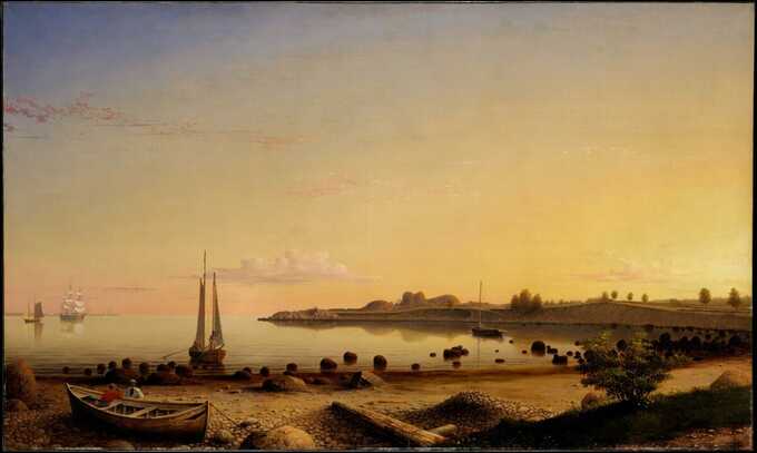 Fitz Henry Lane (formerly Fitz Hugh Lane) : Stage Fort à travers le port de Gloucester