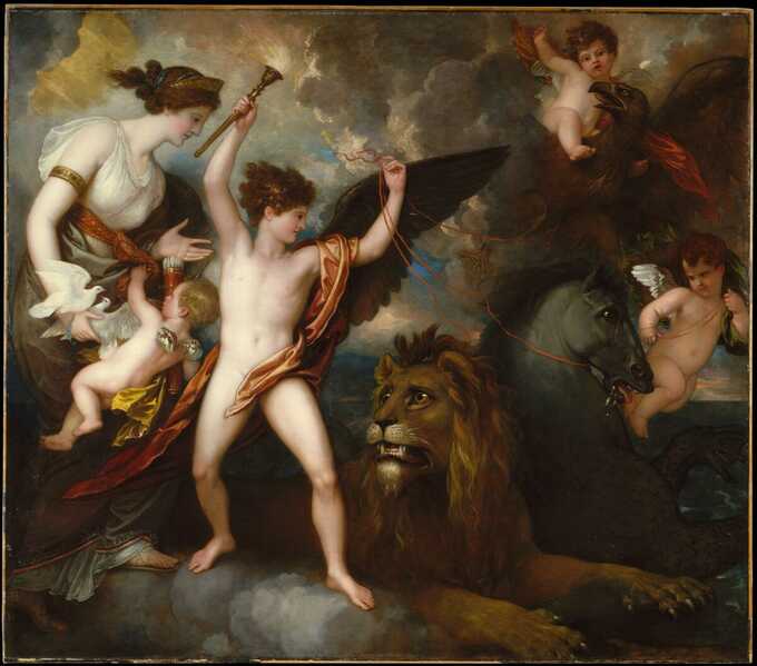 Benjamin West : Omnia Vincit Amor, ou Le pouvoir de l'amour dans les trois éléments