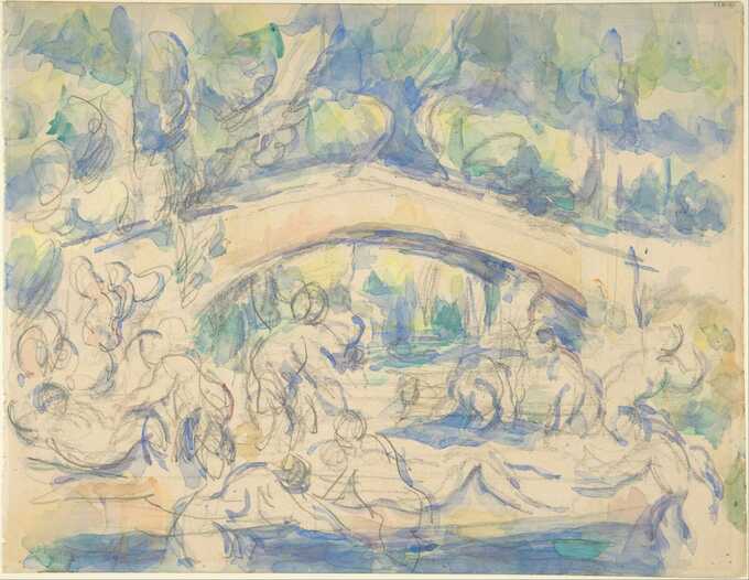 Paul Cézanne : Baigneurs sous un pont (recto) ; Étude d'après l'Ecorché de Houdon (verso)