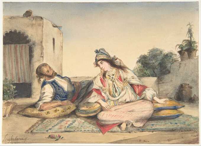 Eugène Delacroix : Un couple marocain sur leur terrasse