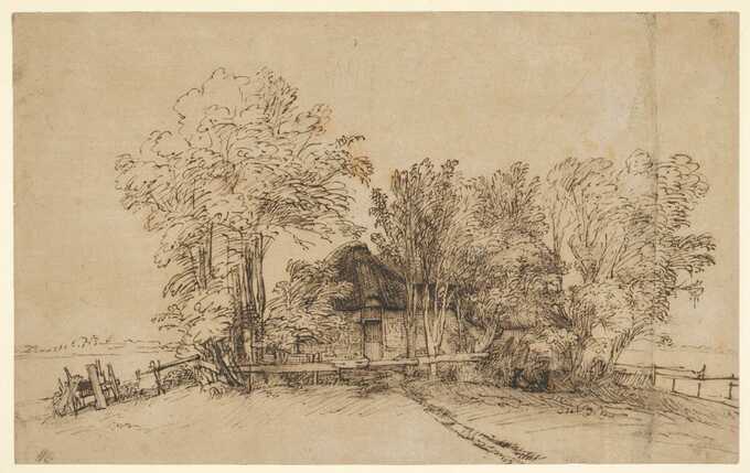 Rembrandt (Rembrandt van Rijn) : Cottage parmi les arbres