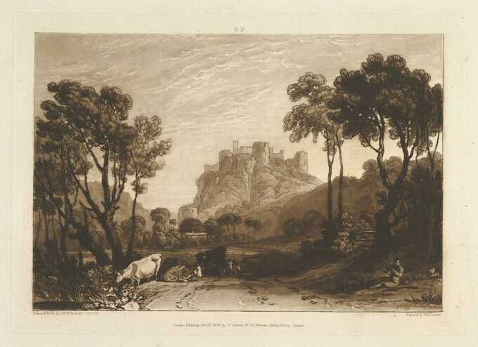 Joseph Mallord William Turner : Le château au-dessus des prés (Liber Studiorum, partie II, planche 8)