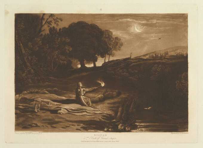 Joseph Mallord William Turner : Rispah, 2e livre de Samuel, chapitre 21 (Liber Studiorum, partie IX, planche 46)