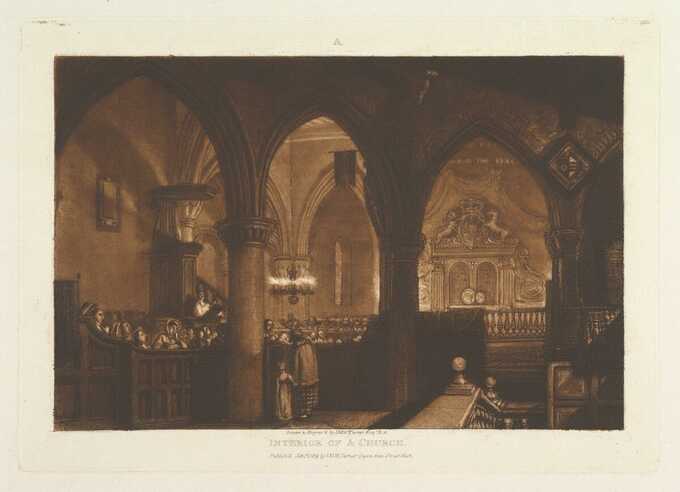 Joseph Mallord William Turner : Intérieur d'une église (Liber Studiorum, partie XIV, planche 70)