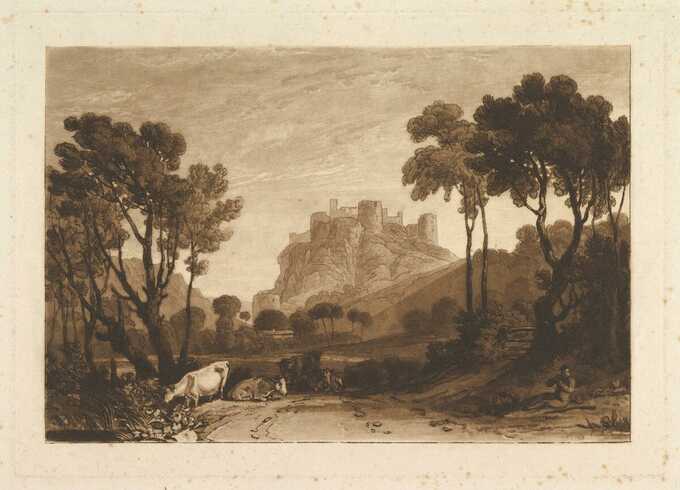 Joseph Mallord William Turner : Le château au-dessus des prés (Liber Studiorum, partie II, planche 8)