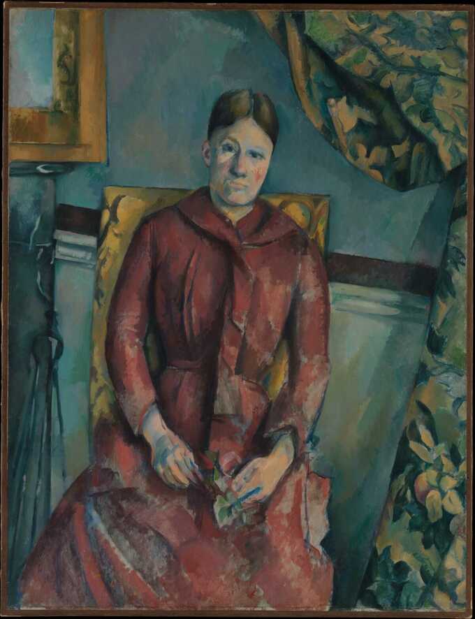 Paul Cézanne : Madame Cézanne (Hortense Fiquet, 1850-1922) en robe rouge