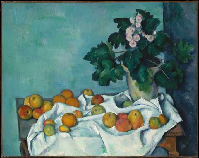 Paul Cézanne : Nature morte aux pommes et au pot de primevères