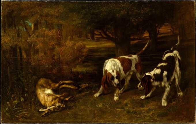 Gustave Courbet : Chiens de chasse avec lièvre mort