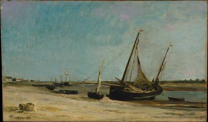 Charles-François Daubigny : Bateaux sur le littoral à Étaples