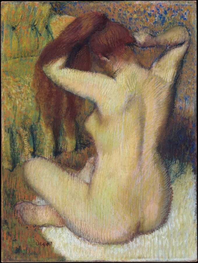 Edgar Degas : femme, peignage, elle, cheveux