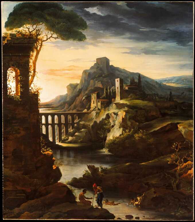 Théodore Gericault : Soirée : Paysage avec un aqueduc