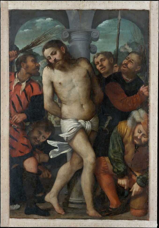 Girolamo Romanino : la flagellation ; (revers) La Vierge de la Miséricorde