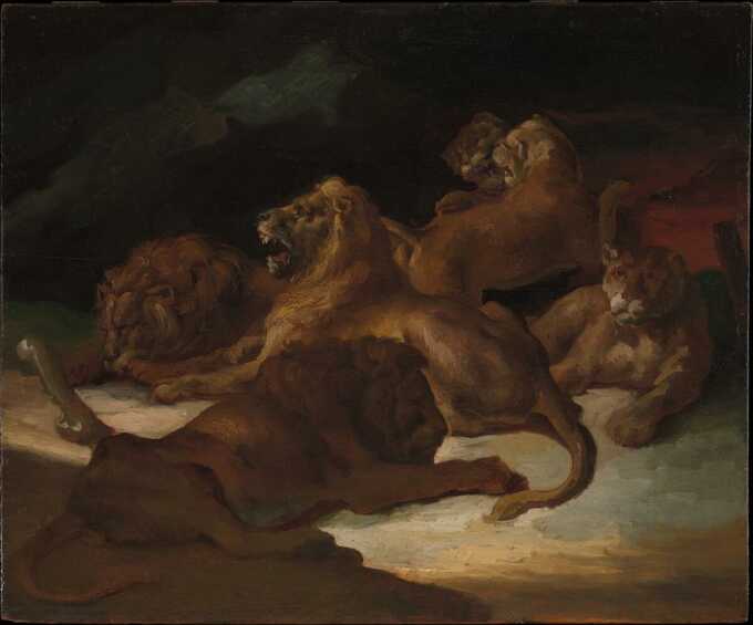 Théodore Gericault : Lions dans un paysage montagneux