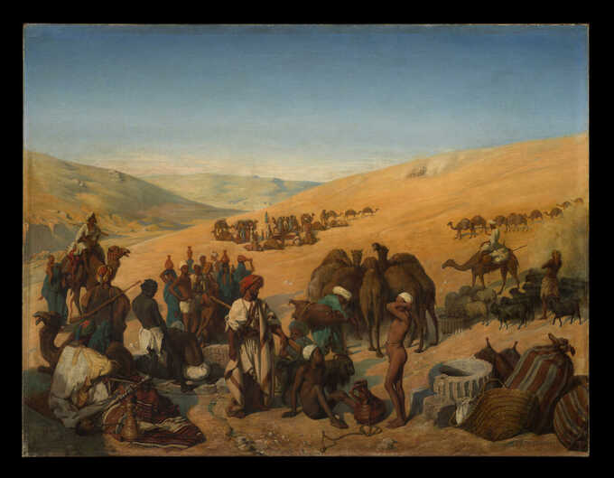 Charles de Coubertin : Arrêt des caravanes aux puits de Saba (Beersheba) dans le désert au sud d'Hébron
