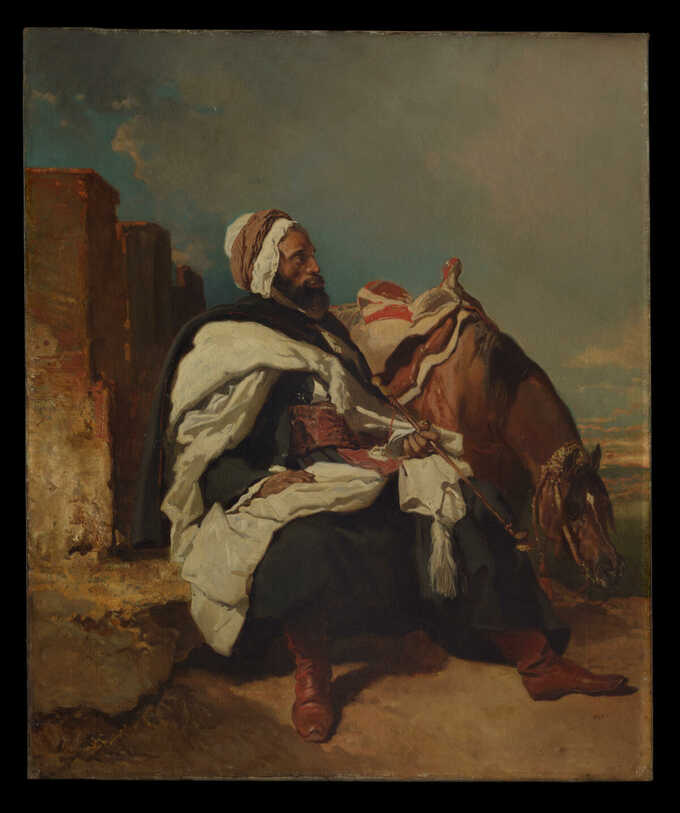 Alfred Dedreux : Homme arabe assis à cheval