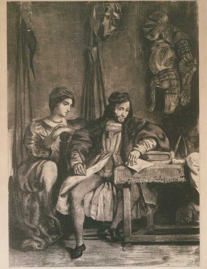 Eugène Delacroix : Scène du 'Götz' de Goethe (Götz von Berlichingen écrivant ses mémoires)