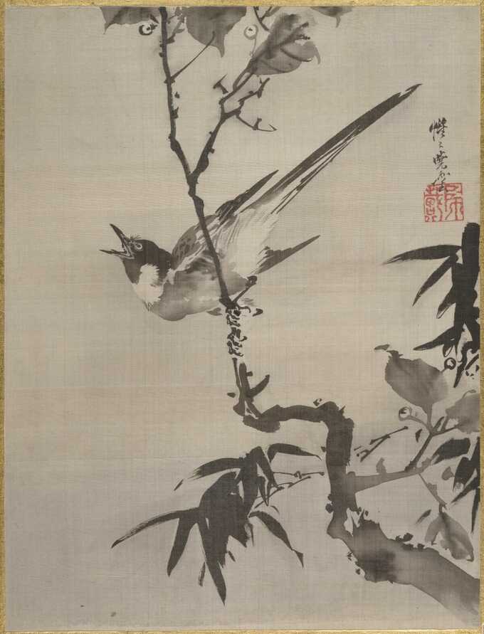 Kawanabe Kyōsai 河鍋暁斎 : Oiseau chantant sur une branche