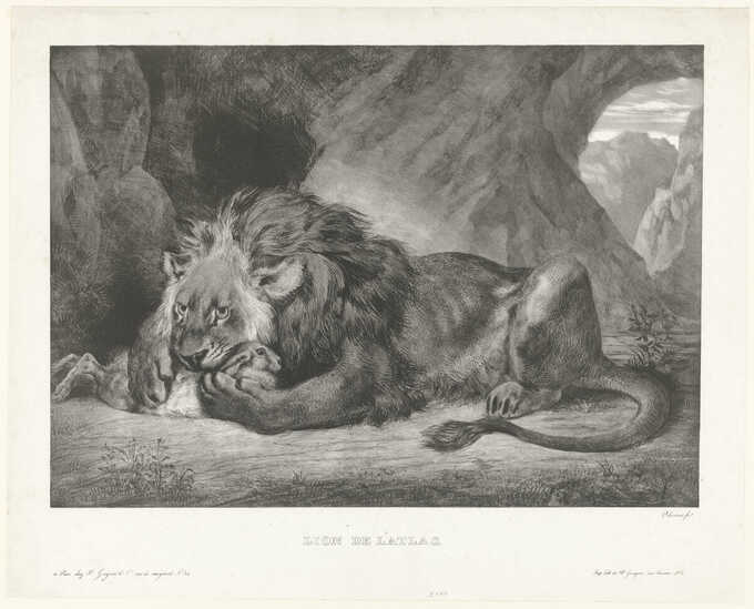 Eugène Delacroix : Lion déjoue le lapin dans une grotte