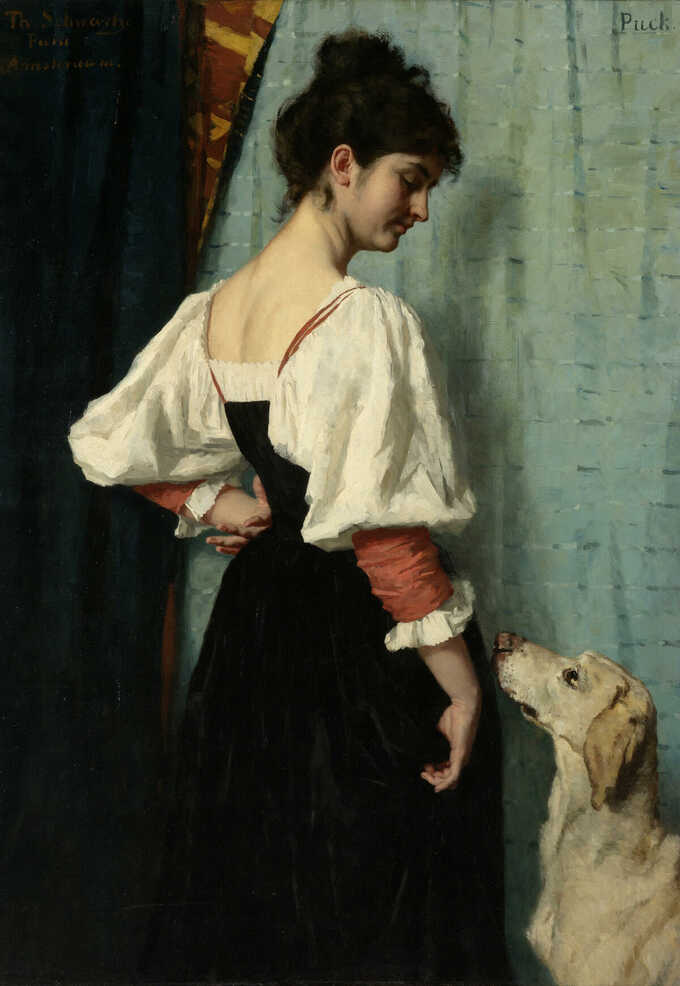 Thérèse Schwartze : Portrait d'une jeune femme, avec 'Puck' le chien