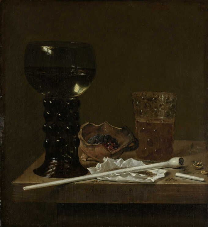 Jan Jansz. van de Velde (III) : Nature morte avec Roemer, verre à bière et pipe