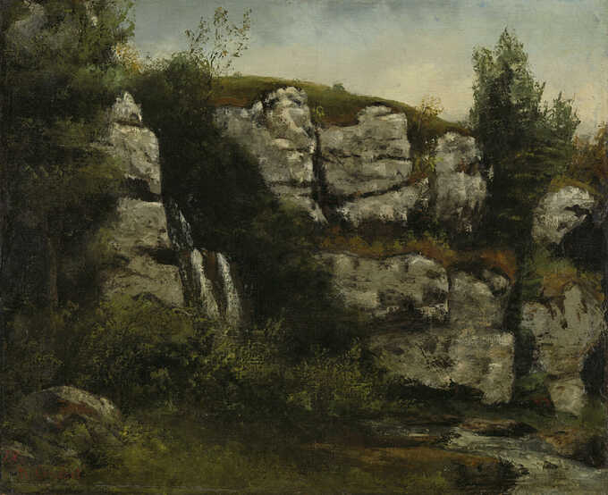 Gustave Courbet : Paysage avec falaises rocheuses et cascade