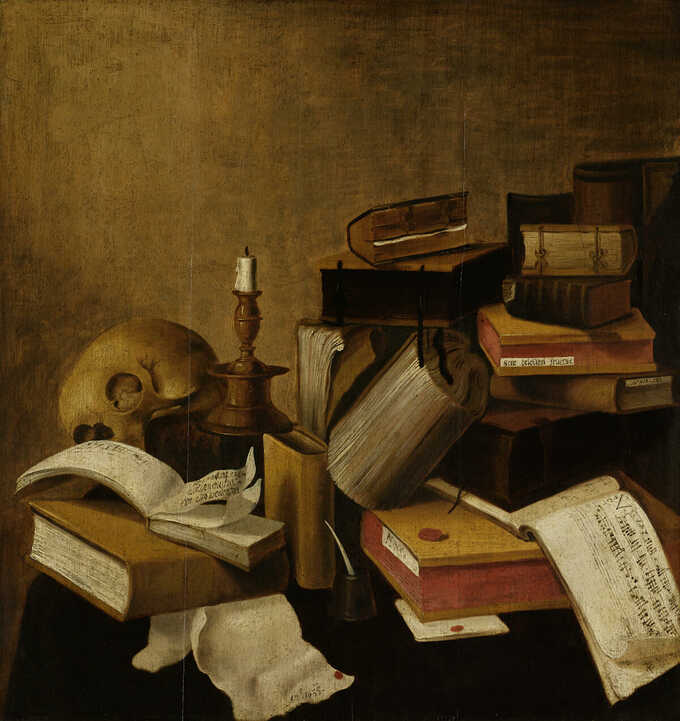 anonymous : Vanitas Nature morte aux livres