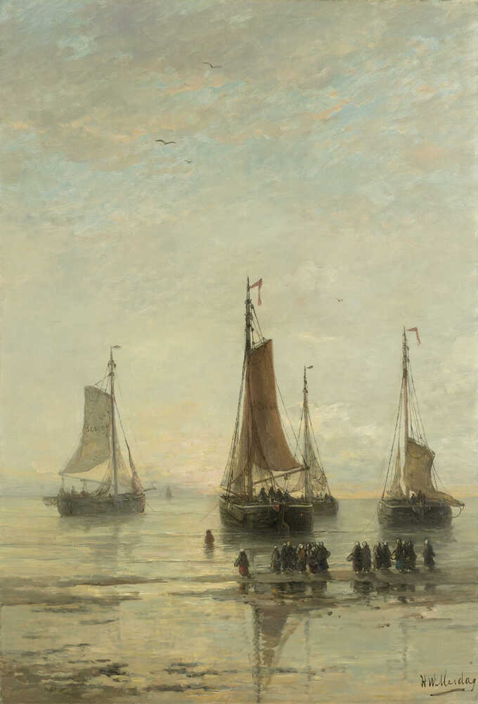 Hendrik Willem Mesdag : Bateaux de Scheveningen Bluff Bowed à l'ancre