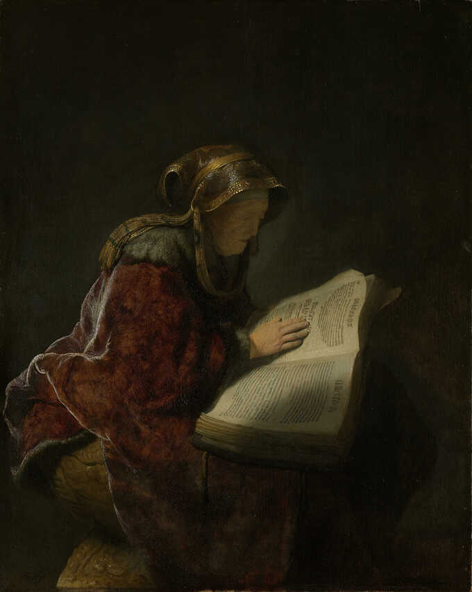 Rembrandt van Rijn : Vieille Femme lisant, probablement la prophétesse Anna