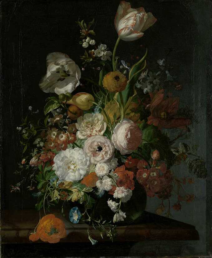 Rachel Ruysch : Nature morte aux fleurs dans un vase en verre
