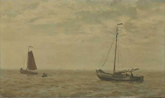 Willem Bastiaan Tholen : Paysage marin avec des bateaux de pêche