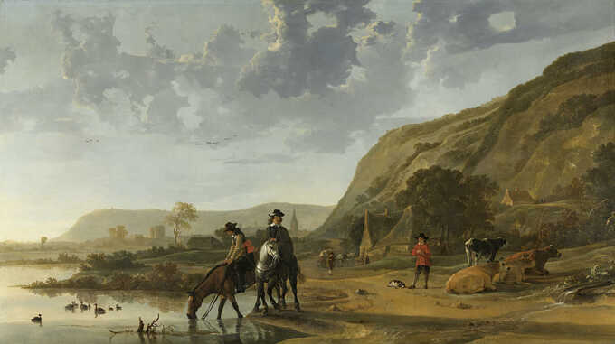 Aelbert Cuyp : Paysage fluvial avec cavaliers