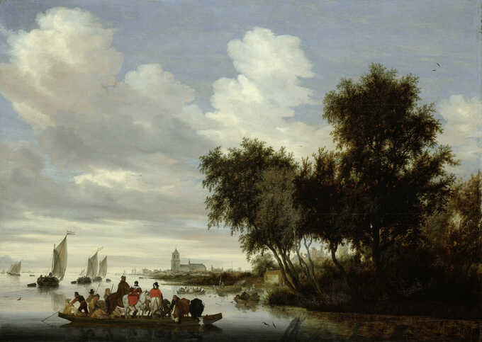 Salomon van Ruysdael : Paysage fluvial avec ferry