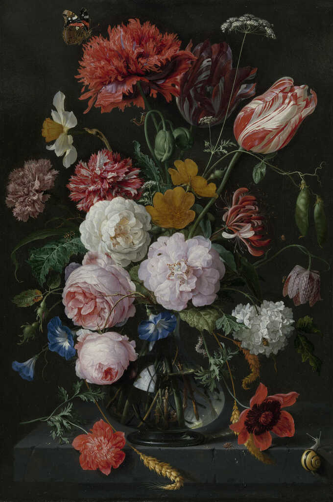 Jan Davidsz. de Heem : Nature morte aux fleurs dans un vase en verre