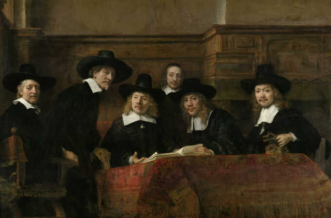 Rembrandt van Rijn : Les responsables de l'échantillonnage de la guilde des drapiers d'Amsterdam, connus sous le nom de « les syndics »