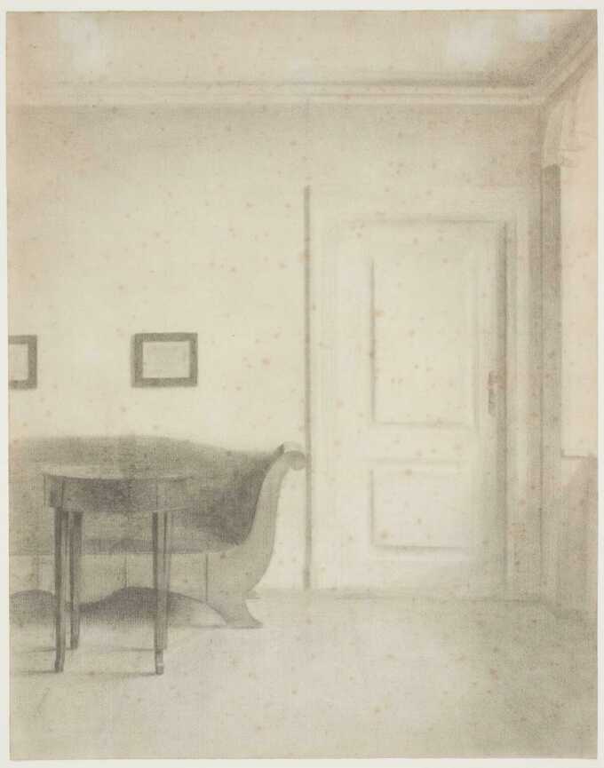 Hammershøi, Vilhelm : Intérieur avec canapé et petite table, une porte