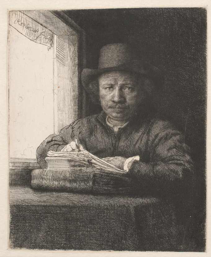 Rembrandt van Rijn : Rembrandt dessinant à une fenêtre