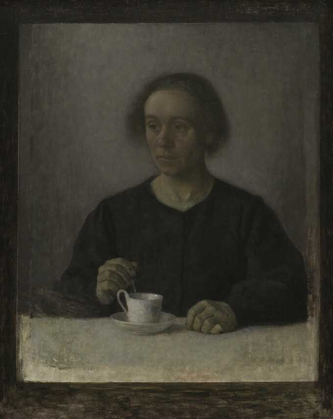 Hammershøi, Vilhelm : Ida Hammershøi, la femme de l'artiste, avec une tasse de thé