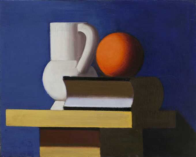 Lundstrøm, Vilhelm : Nature morte avec pot blanc, orange et livre