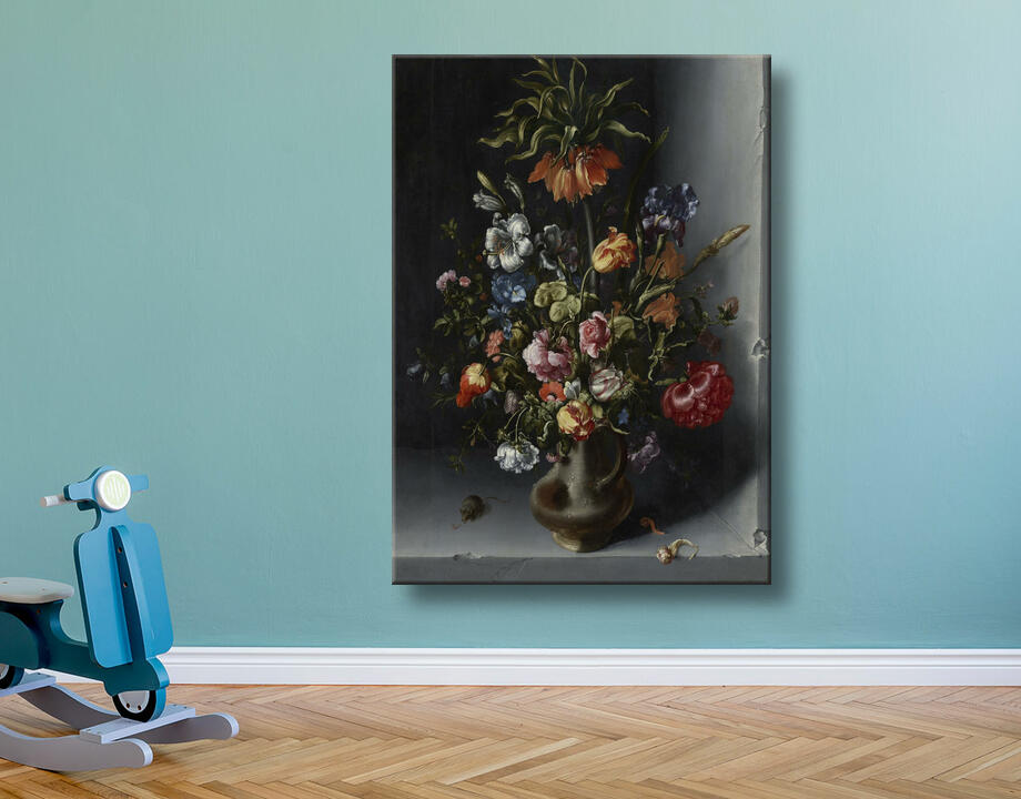 Jacob Vosmaer : Nature morte aux fleurs avec une couronne impériale dans une niche en pierre