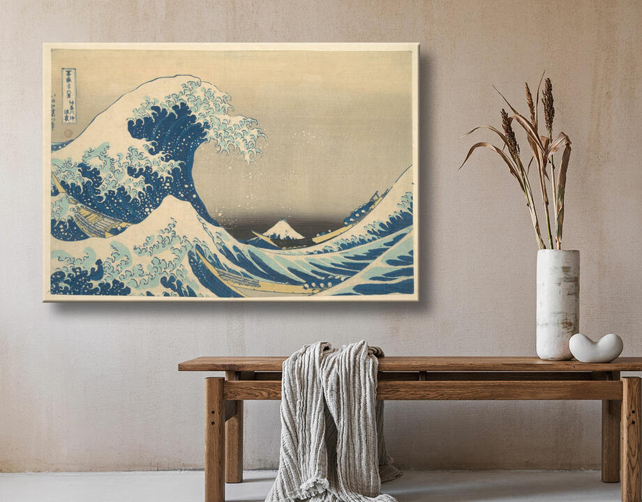 Katsushika Hokusai : Sous la vague au large de Kanagawa (Kanagawa oki nami ura), également connue sous le nom de La Grande Vague, de la série Trente-six vues du mont Fuji (Fugaku sanjūrokkei)