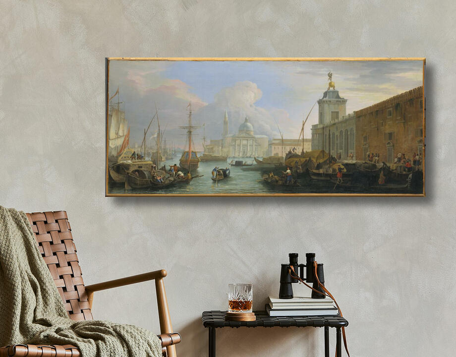 Luca Carlevaris : Le Bacino, Venise, avec la Dogana et une vue lointaine de l