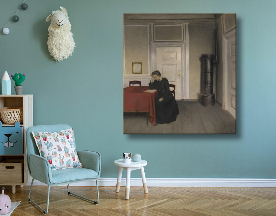 Hammershøi, Vilhelm : Une chambre dans la maison de l'artiste à Strandgade, Copenhague, avec la femme de l'artiste