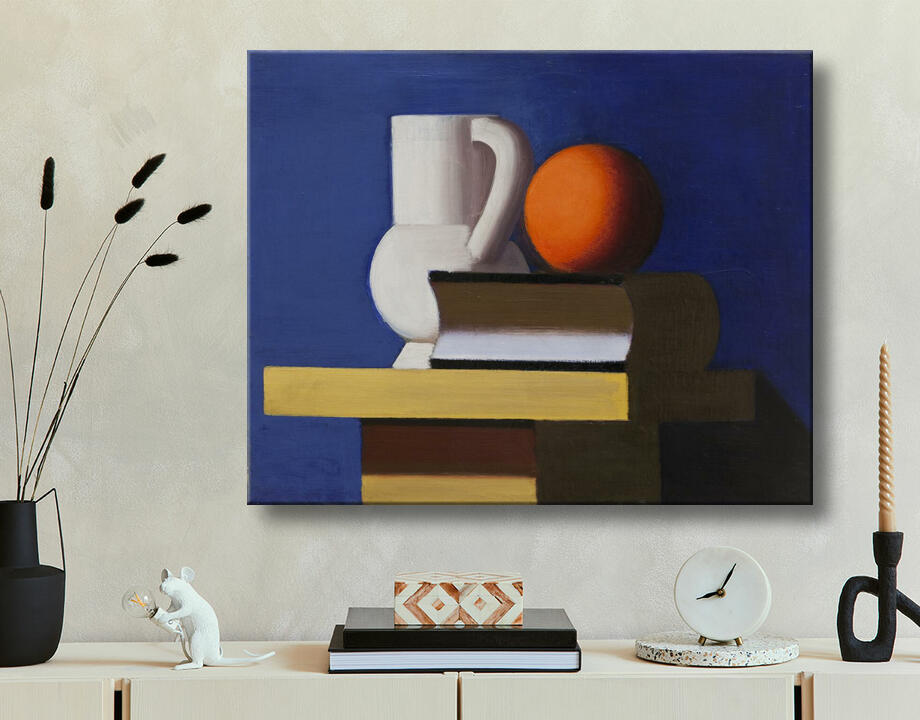 Lundstrøm, Vilhelm : Nature morte avec pot blanc, orange et livre