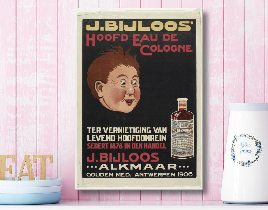 M.A. Jacobson : Head Eau de Cologne de J. Bijloos pour la destruction de la tête vivante impure. J. Bijloos Alkmaar. or méd. Anvers 1906