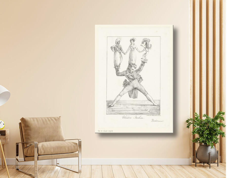 Eugène Delacroix : Caricature du compositeur Rossini avec trois figures de théâtre