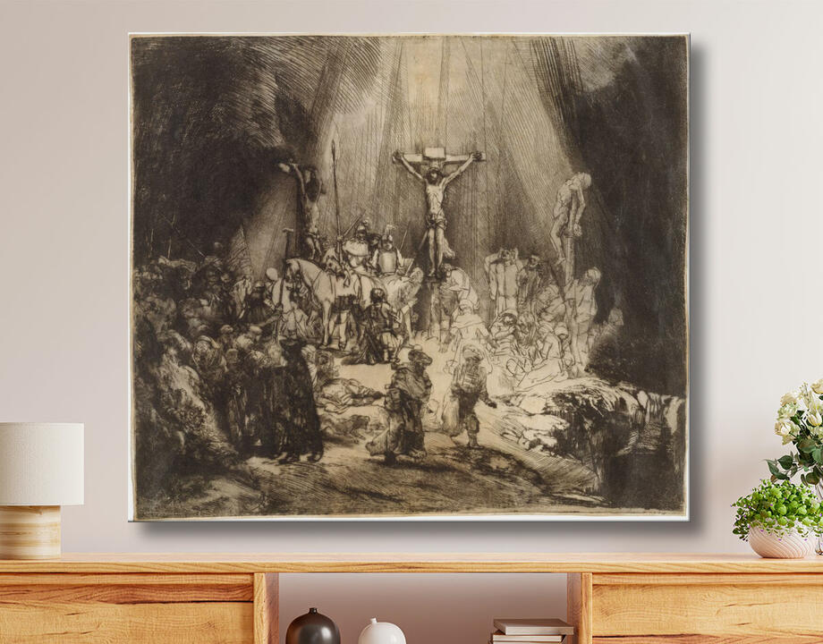 Rembrandt (Rembrandt van Rijn) : Le Christ crucifié entre les deux voleurs : les trois croix