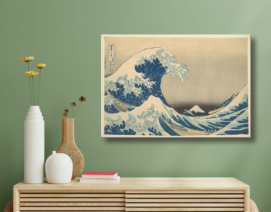 Katsushika Hokusai : Sous la vague au large de Kanagawa (Kanagawa oki nami ura), également connue sous le nom de La Grande Vague, de la série Trente-six vues du mont Fuji (Fugaku sanjūrokkei)